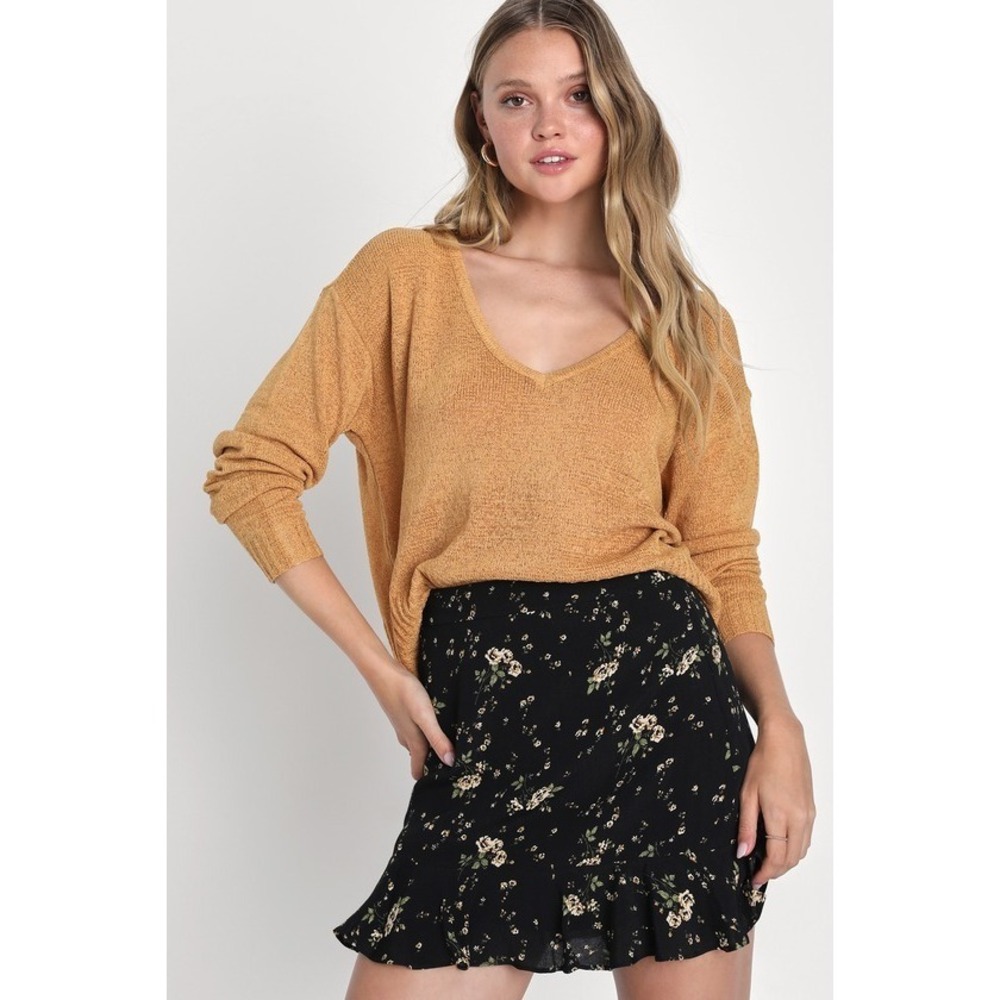 Lulus Sweetly Wonderful Black Floral Print Ruffled Mini Skirt - Size S